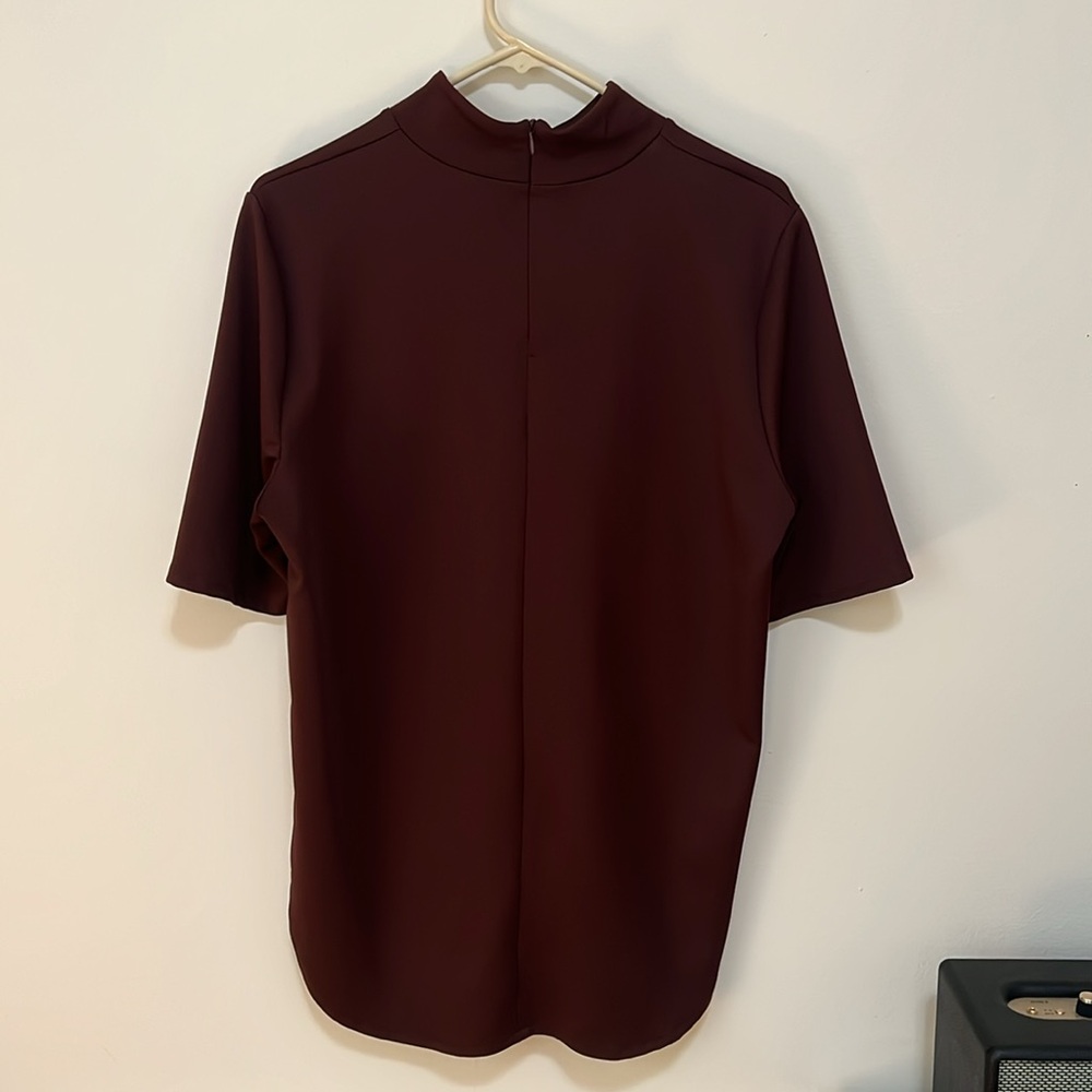 Zara burgundy top - mock neck tunic high low curved hem zip - L - Picture 2 of 3